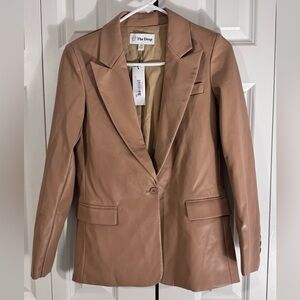 The Drop Anouk Women's Tan/Camel Faux Leather Blazer XXS